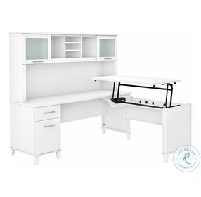 Somerset White 72" 3 Position Sit To Stand L Shaped Desk With Hutch