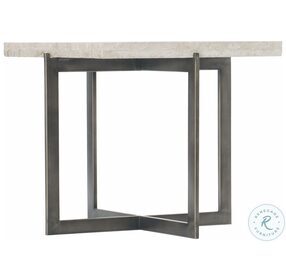 Hathaway White Travertine Stone And Bronze Metal Square Cocktail Table