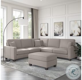 Stockton Beige Herringbone 99" L Shaped Sectional with Ottoman