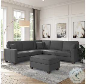 Stockton Charcoal Gray Herringbone 99" L Shaped Sectional with Ottoman