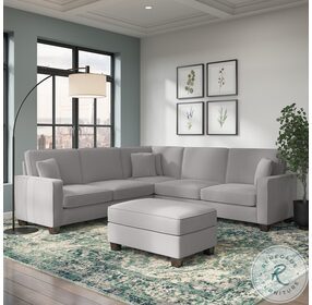 Stockton Light Gray Microsuede 99" L Shaped Sectional with Ottoman