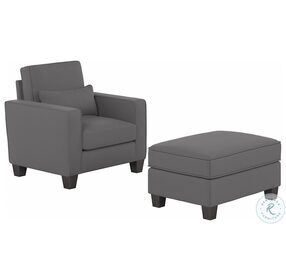 Stockton French Gray Herringbone Accent Chair with Ottoman