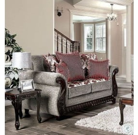Whitland Light Gray and Red Loveseat
