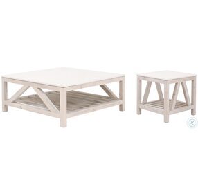 Bella Antique White Wash And White Quartz Spruce Square Occasional Table Set