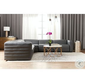 Chatelain Grey Leather 5 Piece Power Reclining Sectional with Power Headrest 