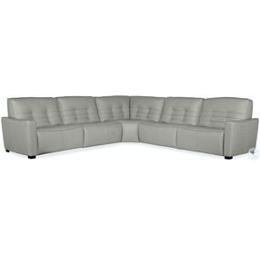 Reaux Rangers Dove Grey Leather 5 Piece Power Reclining Sectional