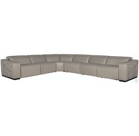 Opal Grey Leather 6 Piece Power Reclining Sectional with Power Headrest