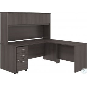 Studio C Storm Gray 72" Shaped Desk with Hutch Mobile File Cabinet and 42" Return