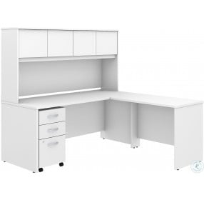 Studio C White 72" Shaped Desk with Hutch Mobile File Cabinet and 42" Return