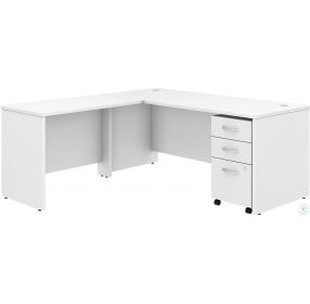 Studio C White 72" Shaped Desk with Mobile File Cabinet and 42" Return