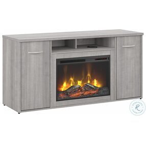 Studio C Platinum Gray 60" Office Storage Cabinet with Doors and Electric Fireplace