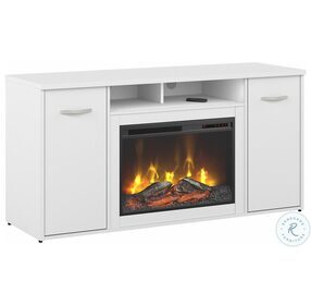 Studio C White 60" Office Storage Cabinet with Doors and Electric Fireplace