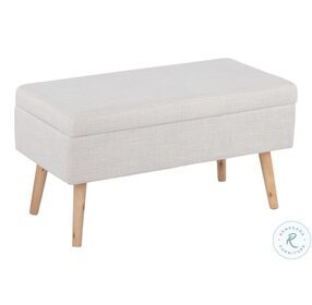 Storage Beige Fabric And Natural Wood Bench