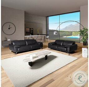 Swing Black Leather Living Room Set with Adjustable Headrest