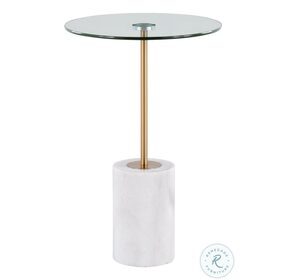 Symbol Gold Steel And White Marble With Clear Glass Side Table