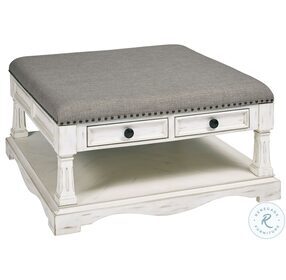 Belhamy Park Distressed Chalk White Square Upholstered Cocktail Table
