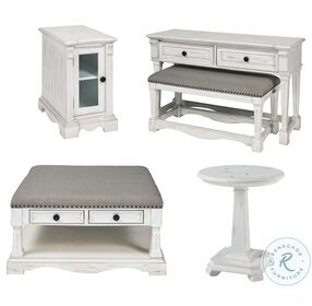 Belhamy Park Chalk White Square Upholstered Occasional Table Set