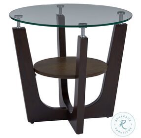 Four Points Distressed Espresso Round Glass Top End Table