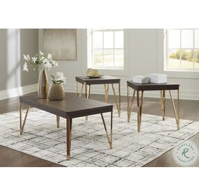Bandyn Dark Brown And Champagne Occasional Table Set