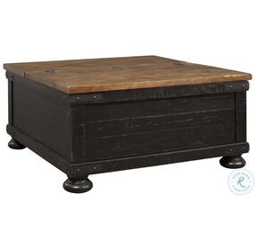 Valebeck Black and Brown Square Lift Top Cocktail Table