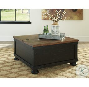 Valebeck Black and Brown Square Lift Top Occasional Table Set
