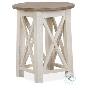 Sedley Distressed Chalk White And Weathered Driftwood Round End Table