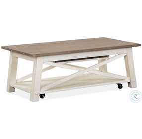 Sedley Distressed Chalk White And Weathered Driftwood Lift Top Cocktail Table