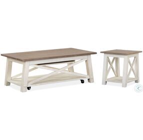 Sedley Distressed Chalk White And Weathered Driftwood Lift Top Occasional Table Set
