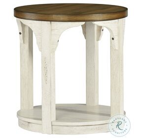 Wellington Place Distressed Oak And Antique White Round End Table
