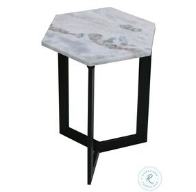Outbound White Marble And Black Iron End Table