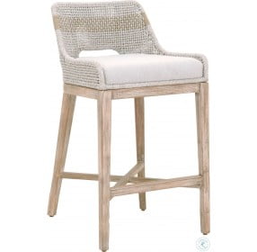 Tapestry Performance Pumice And Taupe White Flat Rope Bar Stool