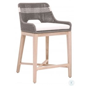 Woven Gray Teak Tapestry Outdoor Counter Height Stool