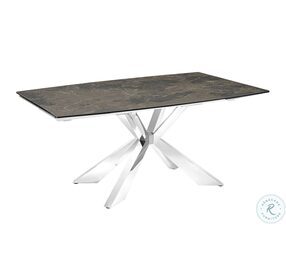 Icon Dark Brown Marbled Porcelain Top And High Polished Stainless Steel Extendable Dining Table