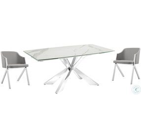 Icon White Marbled and High Polished Stainless Steel Extendable Dining Room Set