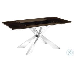 Icon Smoked Brown And High Polished Stainless Steel Extendable Dining Table