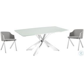 Icon White and High Polished Stainless Steel Extendable Dining Room Set