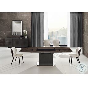 Olivia Smoked Brown And Dark Grey Oak Extendable Dining Room Set