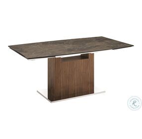Olivia Dark Brown Marbled Porcelain Top Extendable Dining Table