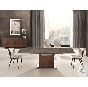 Olivia Dark Brown Marbled Porcelain Top Extendable Dining Room Set