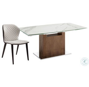 Olivia White Marbled and High Polished Stainless Steel Extendable Dining Room Set