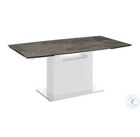 Olivia Dark Brown Marbled Porcelain Top And White Extendable Dining Table