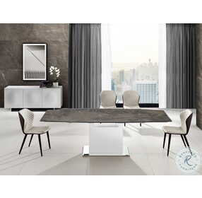 Olivia Dark Brown Marbled Porcelain Top And White Extendable Dining Room Set