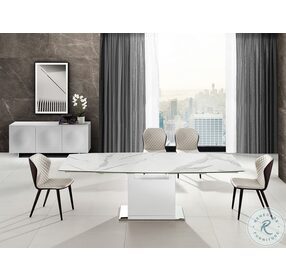 Olivia White Marbled Porcelain Top Extendable Dining Room Set