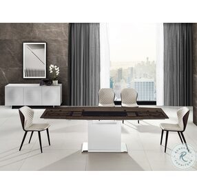 Olivia Smoked Brown Glass And White Extendable Dining Room Set