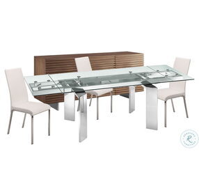 Astor Clear and High Polished Stainless Extendable Dining Room Set
