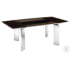 Astor Smoked Brown And High Polished Stainless Steel Extendable Dining Table