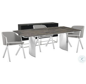 Allegra Brown and High Polished Stainless Steel Extendable Dining Room Set