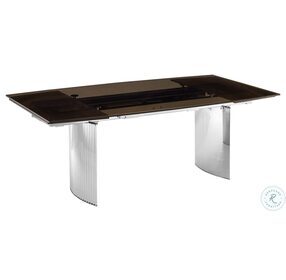 Allegra Smoked Clear Brown And High Polished Stainless Steel Extendable Dining Table