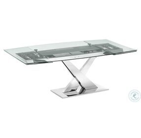 X Base Clear And High Polished Stainless Steel Extendable Dining Table