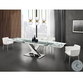 X Base Clear And High Polished Stainless Steel Extendable Dining Room Set